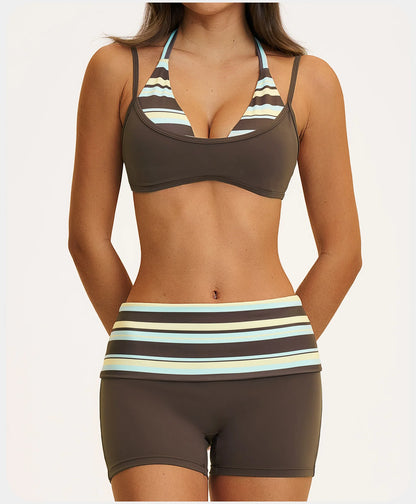 2PCS Stripes Fitness Suit Women's Tracksuits Polka Dot High Waist Workout Capri Pants Sports Set Female Yoga Sports Clothes