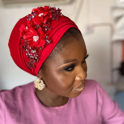 Elegant Flower Diamonds Women's Turban Cap African Party Headwear Hat Lady Head Wraps Muslim Headscarf Hats Turbante Mujer