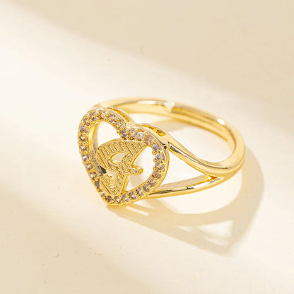 White Zircon 26 Letters A-Z Love Heart Open Adjustable Rings For Women Gold Silver Color Wedding Band Jewelry Mother's Day Gifts