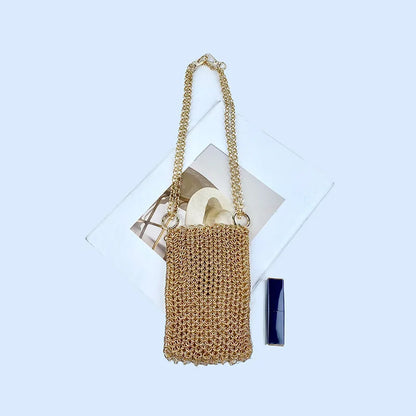 Metallic Hauberk Shoulder Bag Woven Ring Tote Chain Mail Designer Purses and Handbags Handmade Hollow Crossbody Bags for Women