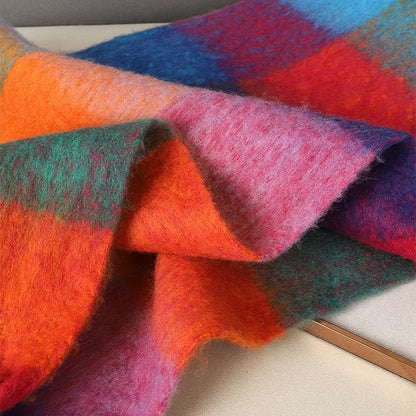 Winter Scarf Women Luxury Autumn Winter Cashmere Scarf Thickened Warm Shawl Classic Tassels Fluffy Scarf Plaid Color Soft Shawl