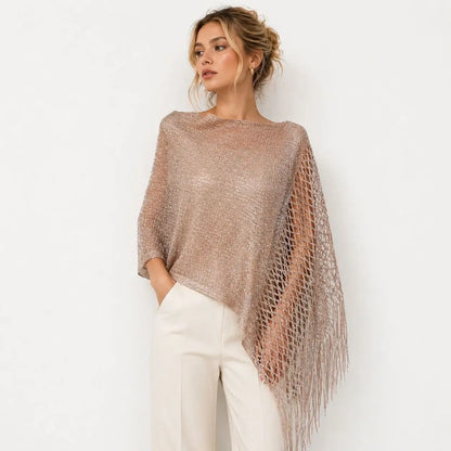 Spring/Summer Cross-Border Gold Silver Thread Mesh Tassel Hollow Knit Shawl Scarf for Women-Outerwear for Evening Parties