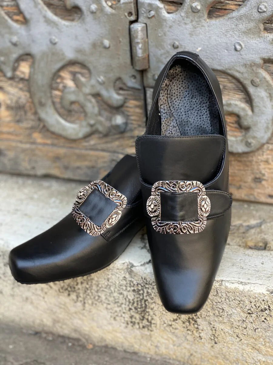 Vintage Medieval Renaissance Frock Shoes Unisex Block Heels With Buckle Boot Halloween Cosplay Costume Party Historical Footwear