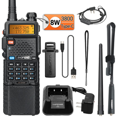 Baofeng UV-5R 8W Long Range Walkie Talkie 3800mAh Type-c Ham Amateur Communication Two Way Radio for Adults Camping