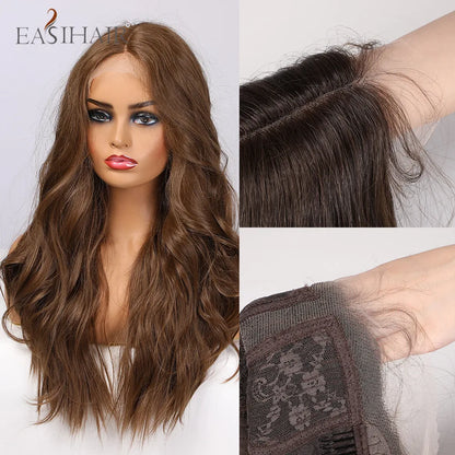 EASIHAIR Lace Front Hair Wigs Brown Long Straight Synthetic Lace Wigs for Black Women Daily Cosplay Party Heat Resistant Fibers