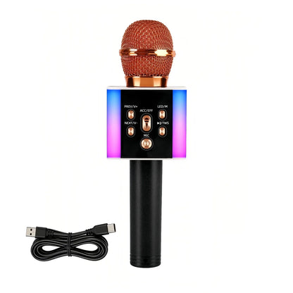 Wireless Karaoke Microphone Bluetooth Speaker LED Light Portable Singing Mic with Voice Changer for Kids Adults Party Outdoor Birthday Gift Car Travel Home KTV Rechargeable Handheld Karaoke Machine Christmas Present Fun Toy C