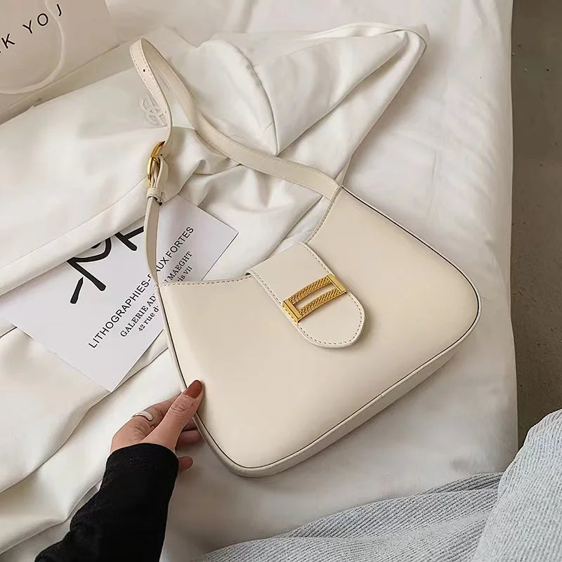 Women Bag Luxury Designer Clutch Handbags Solid Color Leather Underarm Shoulder Bag Casual Female Luxury Hobos Bags White Black
