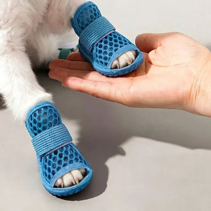 4PC Breathable Mesh Dog Shoes for Small Dogs Summer Pet Sandals Anti Slip Elastic Strap Outdoor Puppy Booties Cute Paw Protector