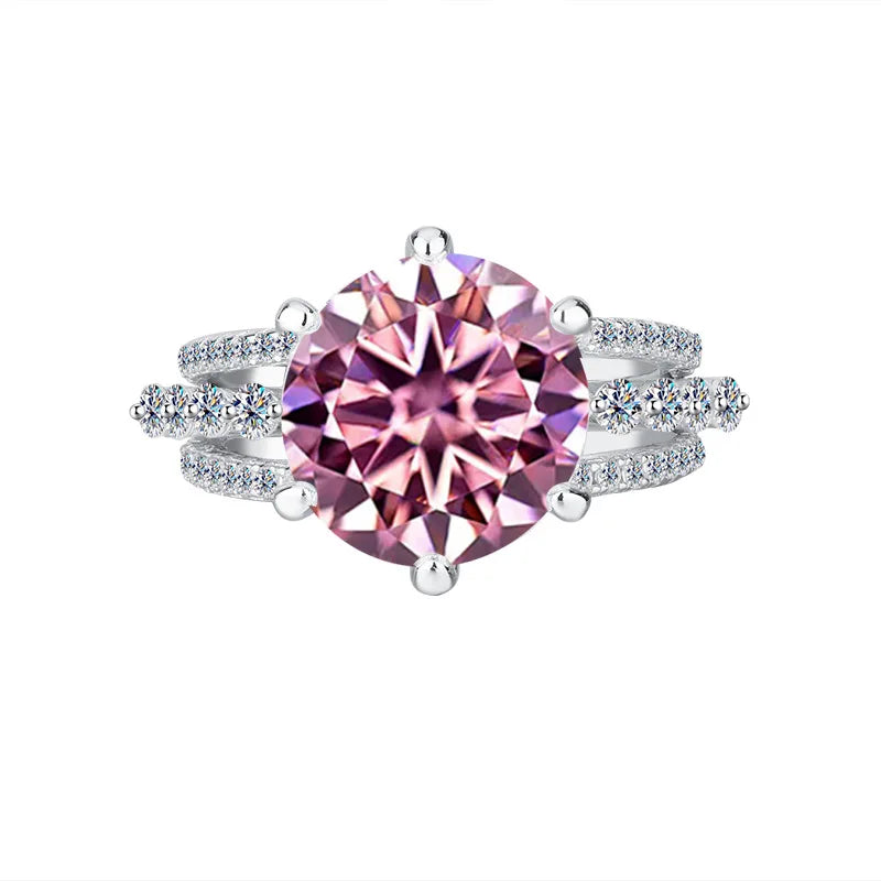 Classic Six-Claw PT950 Platinum Ring Set for Women, 5 Carat Moissanite, Sansheng Sanshi (Three Lives Three Worlds) Style