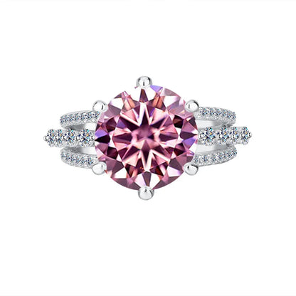 Classic Six-Claw PT950 Platinum Ring Set for Women, 5 Carat Moissanite, Sansheng Sanshi (Three Lives Three Worlds) Style