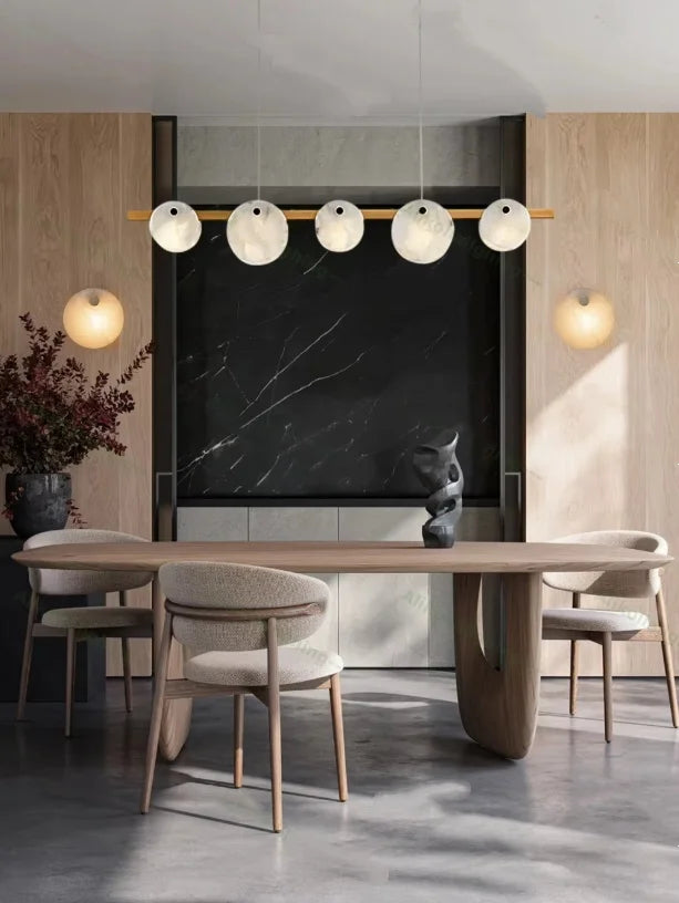 2026 Natural Marble Pieces LED Chandelier Lustre Alabaster Pendant Light Suspension Luminaire Lampen For Foyer Dinning Room
