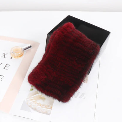 Winter Outdoor Female Knitted Real Mink Fur Ring Scarf Women Warm Good Elastic Genuine Mink Fur Wrap Scarves Lady Fur Headbands