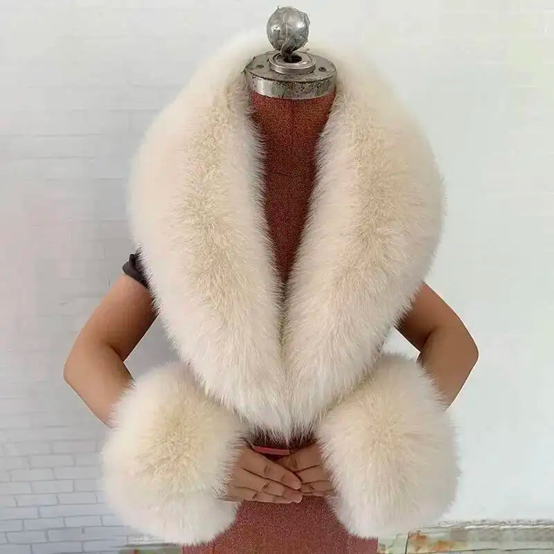 Winter Real Fox Fur Collar Cuffs Set Neck Warmer Fur Scarves Shawls Natural Fox Fur Collar Scarf Women Men Coat Warm Accessories
