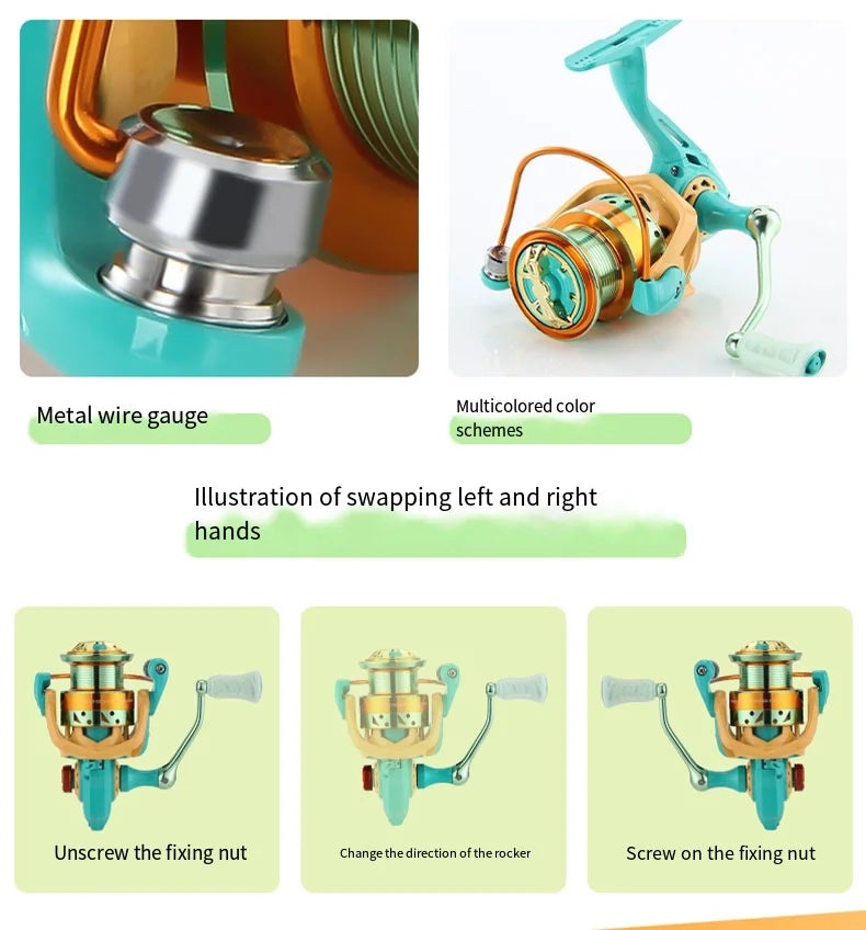 2026 New Colorful Spinning Fishing Reel Max Drag 6KG 8KG Gear Ratio 5.2:1 1000 2000 3000 5000 6000 Suitable Freshwater