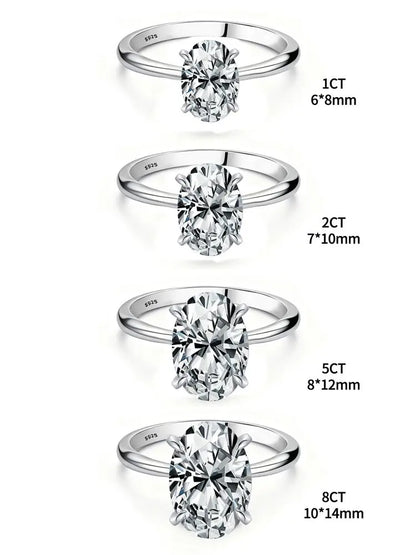 ROUSLY 925 Sterling Silve Shiny 1-8CT Zircon Oval Stone Ring For Women Engagement Wedding Luxury High Quality Fine Jewelry