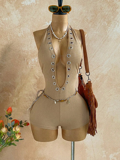 Sexy Halter Jumpsuits 2026 Summer Fashion Clothes Women One Piece Elegant Luxury Bodycon Club Party V Neck Jumpsuits