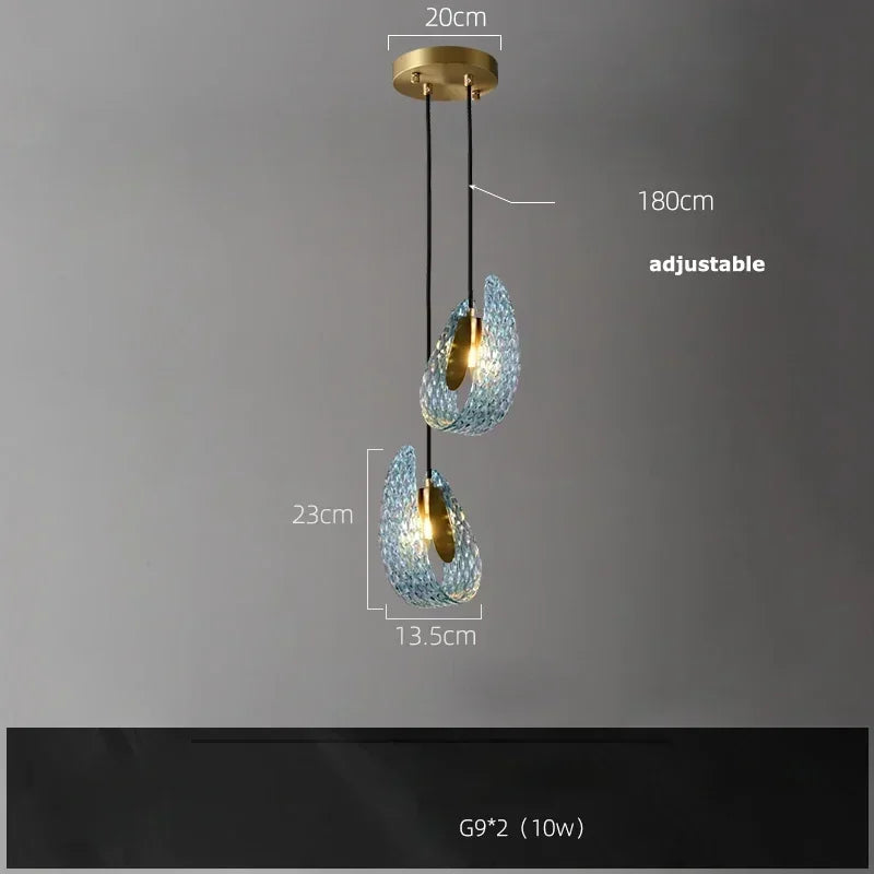 Modern Blue Glass Led Pendant Lamp Copper Designer Hanging Chandeliers for Living Room Bar Bedroom Suspension lustre Lights