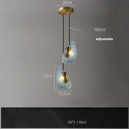 Modern Blue Glass Led Pendant Lamp Copper Designer Hanging Chandeliers for Living Room Bar Bedroom Suspension lustre Lights
