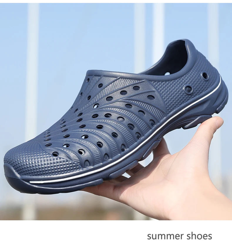 Crestar Men's Clogs Sandals Summer Holes Breathable Garden Home Sandals Fashion Outdoor Antiskid Sole Beach Slides Solid Color