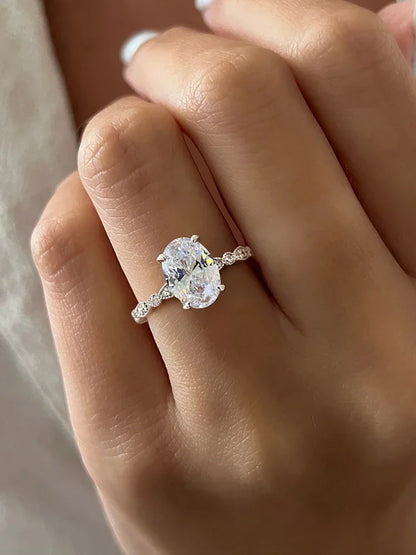 925 Sterling Silver Zircon Golden Oval Round Fashionable Ring For Women Engagement Wedding Luxury High Quality Fine Jewelry