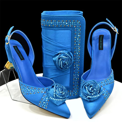 Green Women Shoes And Bag Set African Ladies High Heels Evening Pumps Match With Handbag Clutch Sandals Femmes Sandales CR955