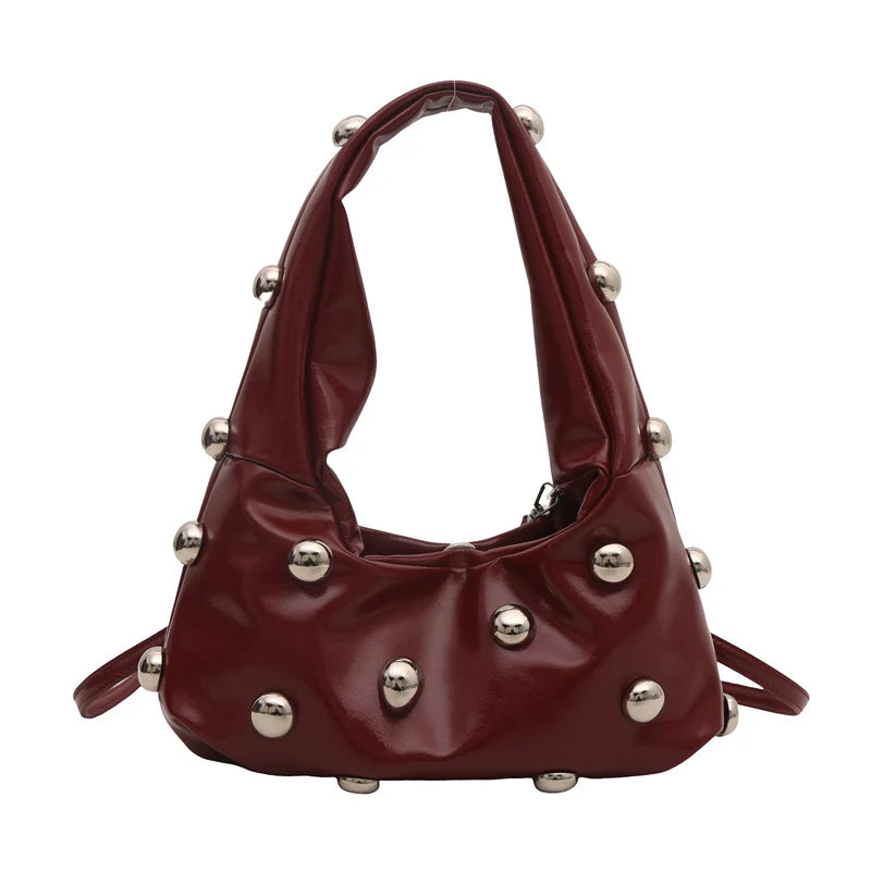 Personalized PU Rivet Fashion Shoulder Bags Solid Color Crossbody Bag High-end Women Handbag Luxury Brand Satchel Small Tote Bag