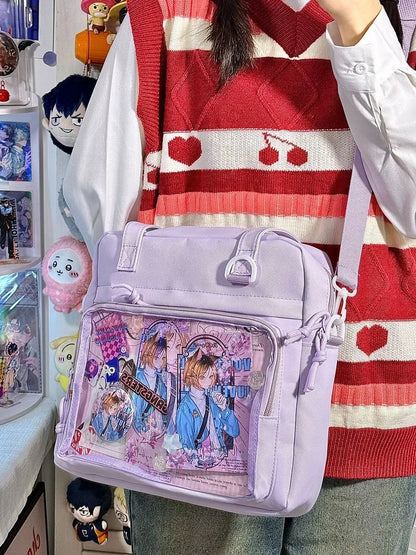 New Kawaii Ulzzang Itabag Girls Simple High Quality Nylon Shoulder Bag With Display Plate Crossbody Bags College Student Ita Bag
