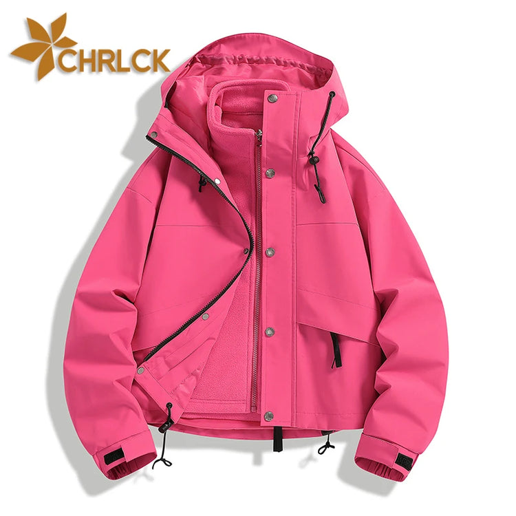 CHRLCK Women's Waterproof Hiking 3IN1 Jackets Winter Warm Windproof Windbreakers Women Camping Trekking Thin Jacket Woman