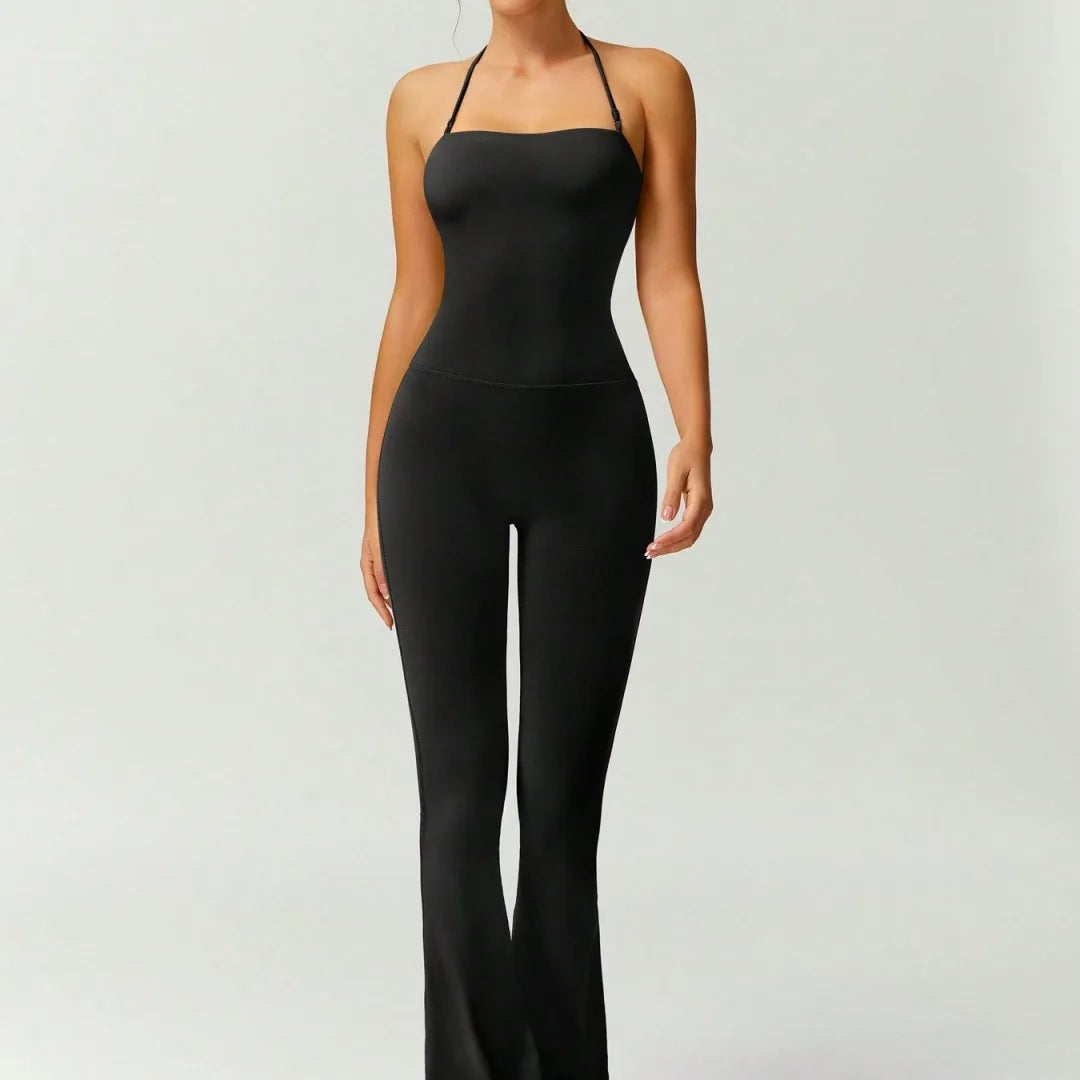 Female Sexy Backless Gym Jumpsuits Set Woman Training Yoga Flared Sportswear Woman Sports Clothes Fitness Elastic Training Suits