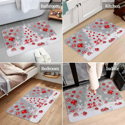 Merry Christmas Tree Snowflake Ball Navy Blue Non-slip Door Mat  Entrance Welcome Mat Balcony Hallway Rugs Christmas Decorations