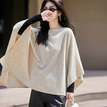 Autumn New 100% Merino Wool Shawl Pullover For Women Soft Solid Cashmere Knitwear Shawl Scarf Female Popular Sweater Grace Tops