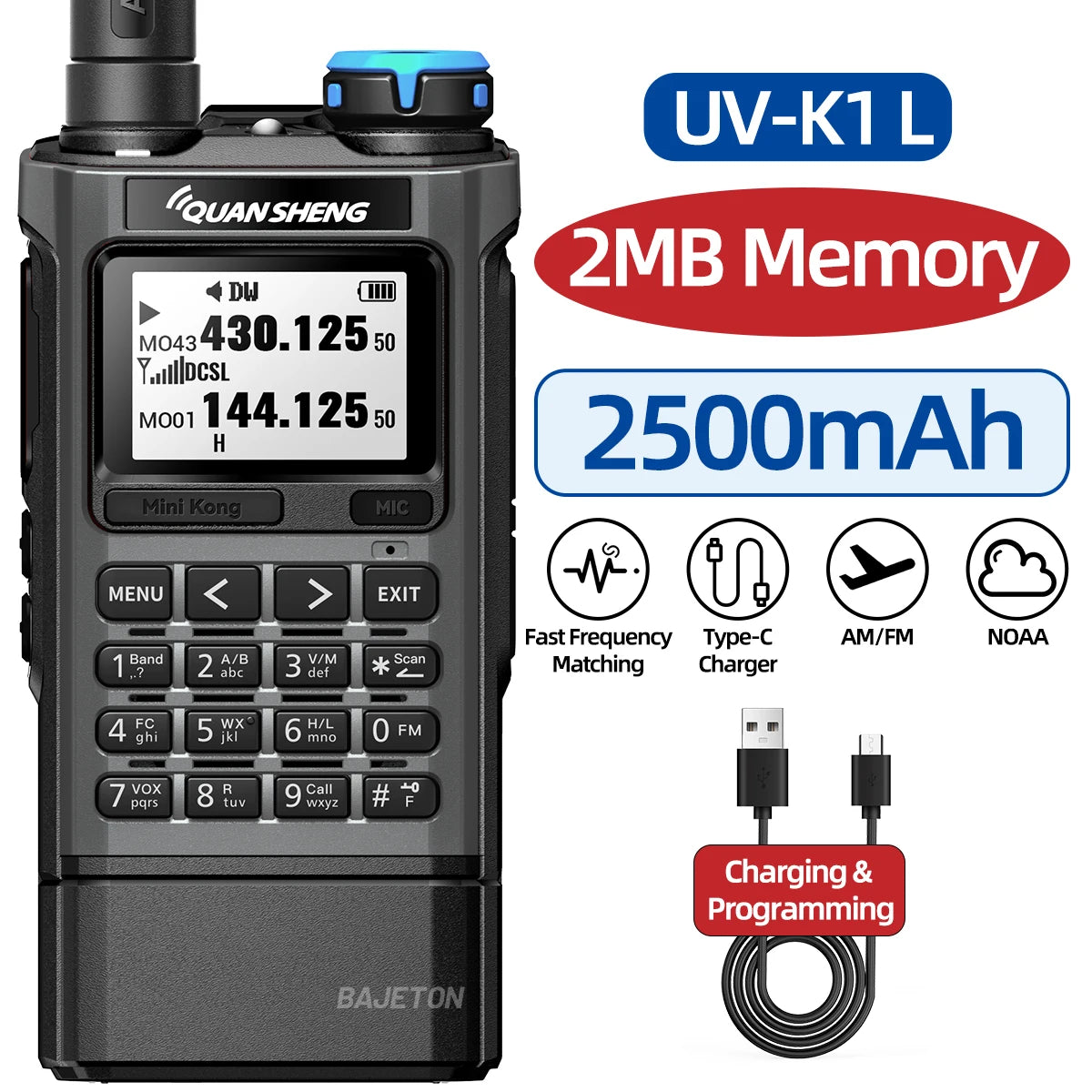 Quansheng UV-K1 Mini Walkie Talkie AM/FM Multi-Band Wireless Copy Frequency Long Range Type-C Charger For Camping UVK5 K6