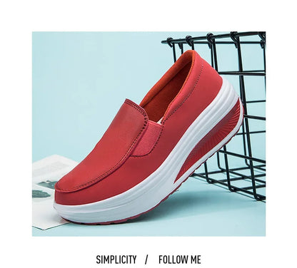 EOFK Women Moccasions Walking Shoes For Work Soft Wedges Platform Loafers Female Black Swing Slip On Casual Non Slip Female Shoe