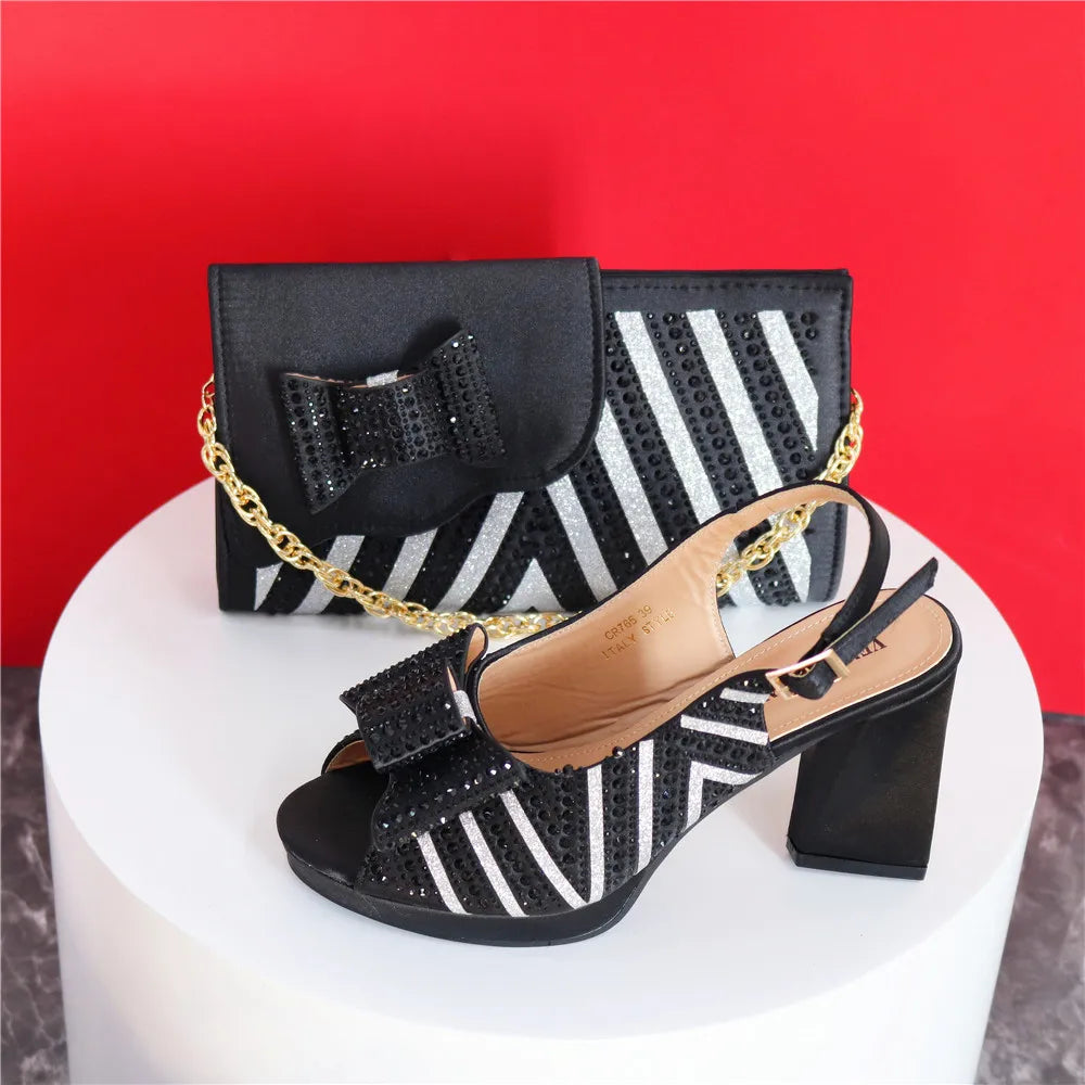 Mature Sweet 2024 Super Heels Peep Toe Ladies Slipper Shoes with Bag Set in Blue Color For Nigerian Women Wedding Party