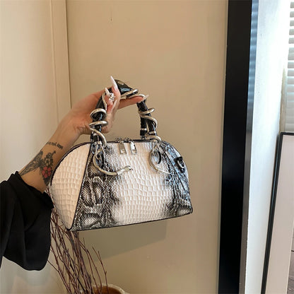 Crocodile Pattern Top-handle Shell Bag With Snake Hardware Wild Shoulder Crossbody Handbags MOODS Designer Luxury Bags For Women
