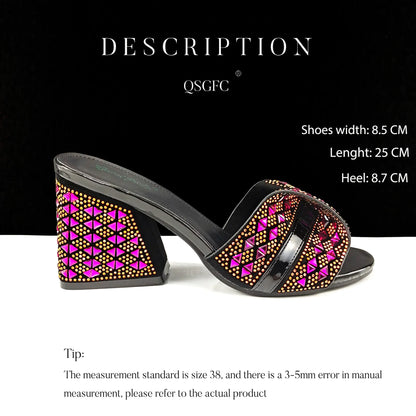 QSGFC Italian Style Women Banquet Shoes And Bag With Rhinestone Decoration Three-Dimensional Small Bag Match Women High Heel
