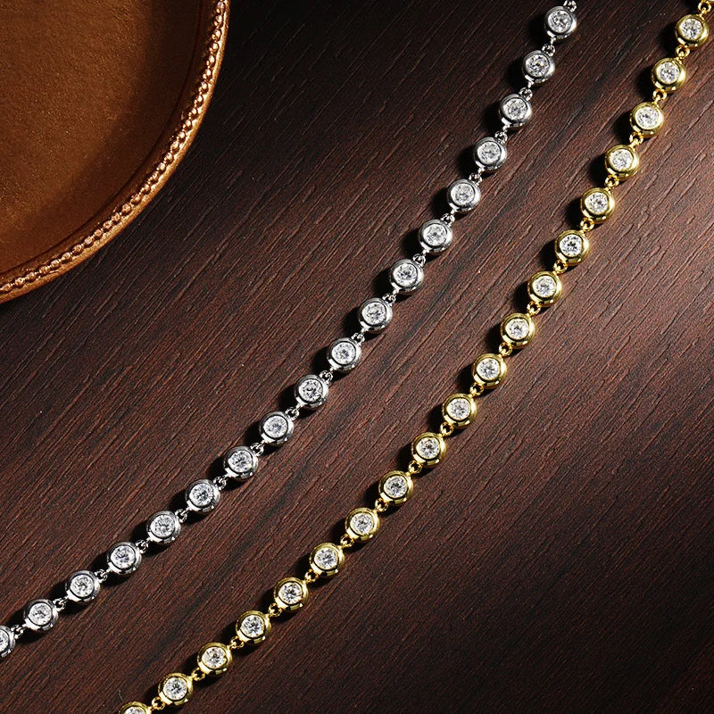 KNOBSPIN Full 3mm Round Moissanite Tennis Necklaces for Women GRA Certified s925 Sterling Silver 18k Dainty Lab Diamond Necklace