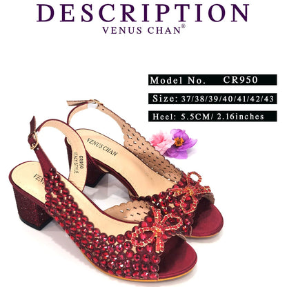 2024 New Italian Design Full Drill Elegant Wine Evening High Heels Wedding Party Shoes Matching Clutch Handbag