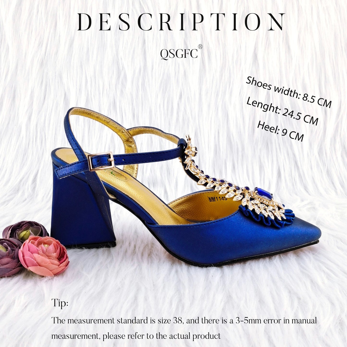 QSGFC Italian Popular Design Royal Blue Noble Three Dimensional Handbag Elegant High Heels African Ladies Shoe Bag Matching Set
