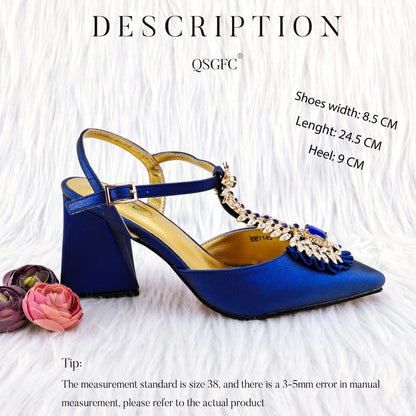 QSGFC Italian Popular Design Royal Blue Noble Three Dimensional Handbag Elegant High Heels African Ladies Shoe Bag Matching Set