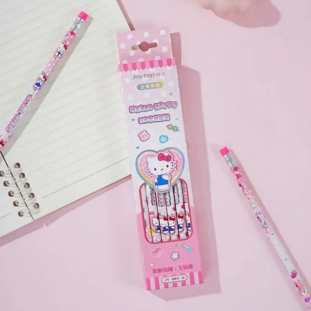 12Pcs Genuine Sanrio Hello Kitty HB Pencil Cartoon Kt Cat Student Drawing Pencils School Stationery Rewards Friend Birthday Gift
