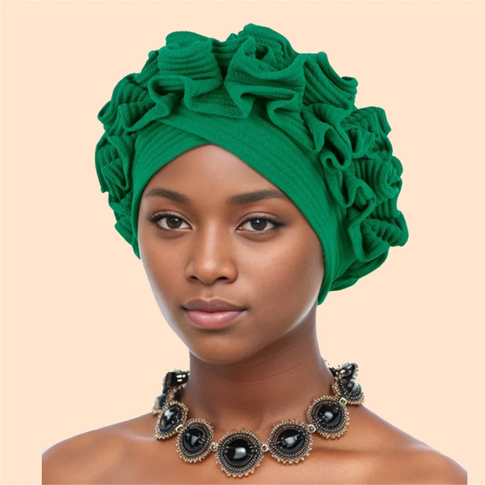 Ruffled Turban Cap Women's Head Wraps Soft Comfortable Headscarf Bonnet Lady Soild Color Headgear