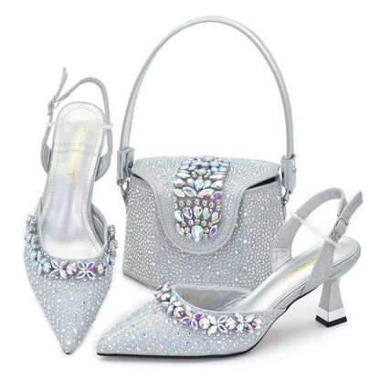 New Design Women Nigerian Italian Shoes and Bags Set Decorated with Rhinestone Shoes for Women and Bag 2026 Designer Luxury