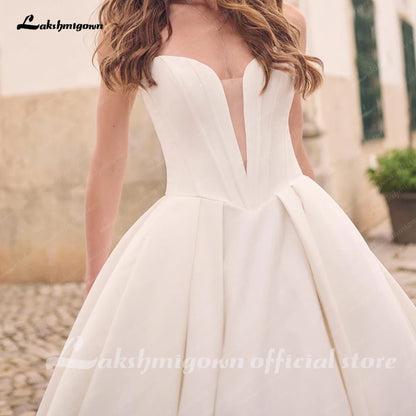 Lakshmigown Off The Shoulder Crepe Satin A-Line Bridal Gowns For Formal Party Floor Length Wedding Dress Vestidos Customized