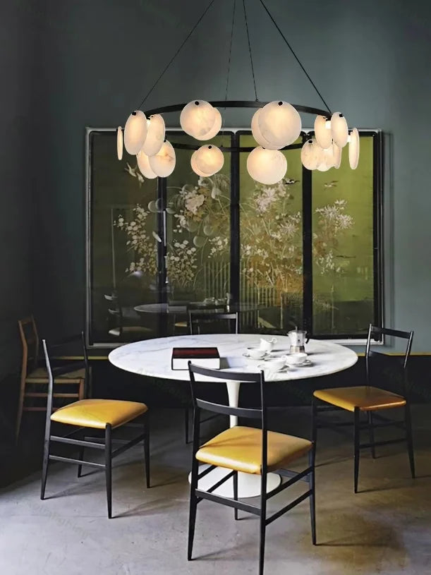2026 Natural Marble Pieces LED Chandelier Lustre Alabaster Pendant Light Suspension Luminaire Lampen For Foyer Dinning Room