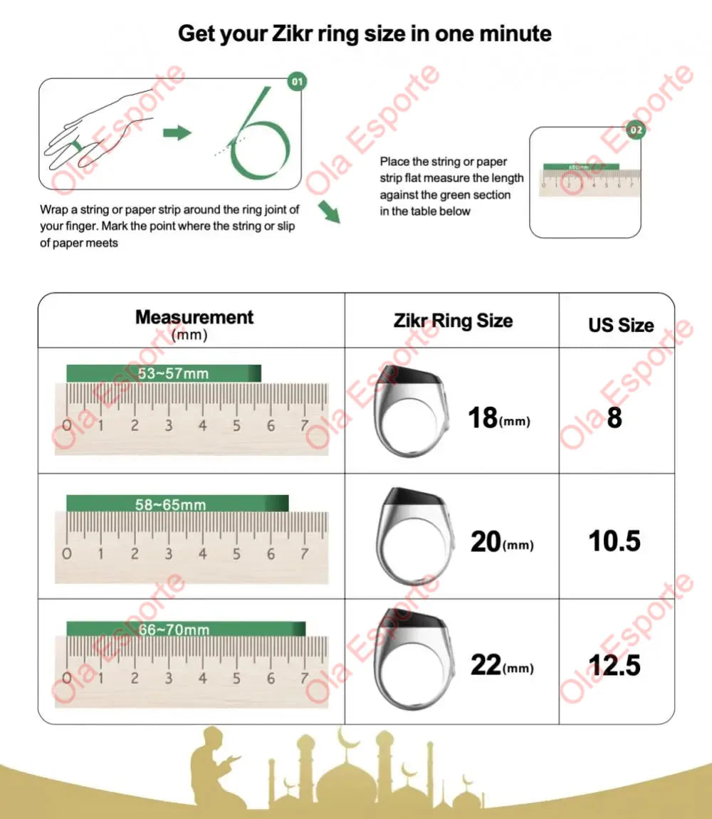 2026 Qibla Smart Zikr Ring Praise Tasbih Tally Electronic Digital Counter for Muslims 5Prayer Time Vibration Reminder Waterproof