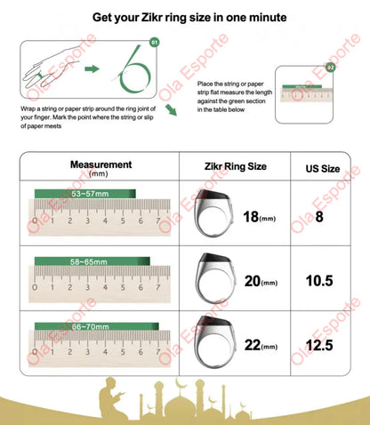 2026 Qibla Smart Zikr Ring Praise Tasbih Tally Electronic Digital Counter for Muslims 5Prayer Time Vibration Reminder Waterproof