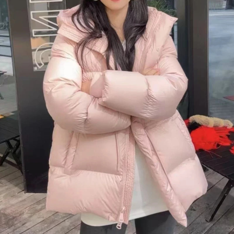 Winter Women Parkas Down Cotton Padded Coat Pink Warm Sashe Hooded Outwear Female Thick Snow Wear Coats Puffer Quilted Jacket