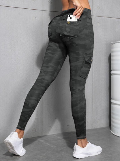 Camouflage Printed Women's Leggings With Pocket Sports Cargo Pants High Waist Slim Fit Tight Pants