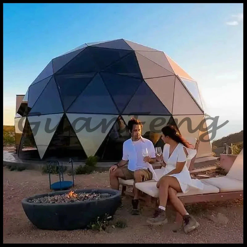 Hexagonal Tempered Glass Dome House, Geodesic Igloo Tent with Aluminum Frame, Luxury Outdoor Resort Round Camping Hotel Shelter